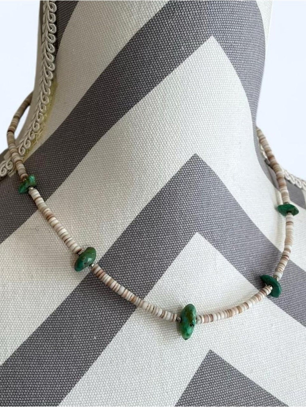 Vintage Blue Raw Turquoise and White Shell Beaded Necklace